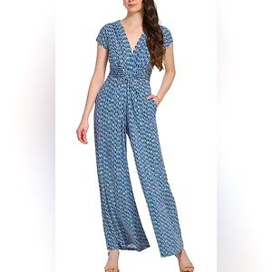 Vince Camuto Blue and Black Geometric Jumpsuit